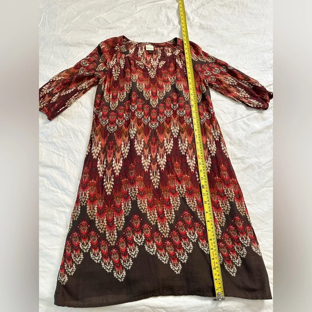 Sonoma Life + Style Boho Ikat Print Cotton Tunic Dress Red Brown 3/4 Sleeve Sz S - Picture 8 of 12